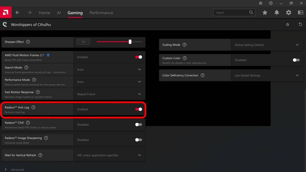 Anti-Lag option in Adrenalin drivers